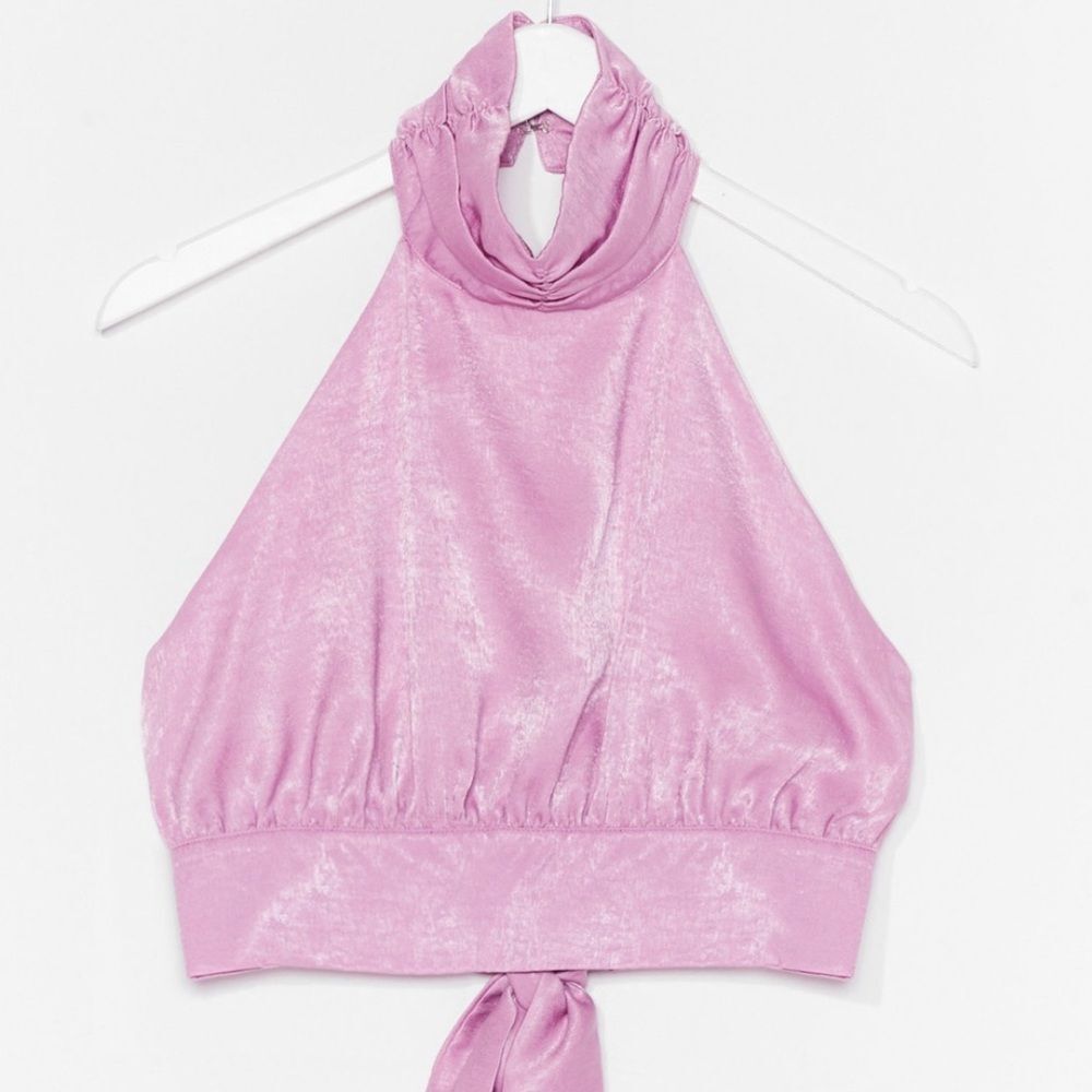 NWT Nasty Gal ‘Satins All the Time’ High Neck Crop Top Size 0 in Lilac